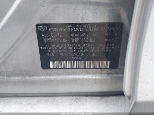 2013 HYUNDAI SONATA 5NPEC4AB7DH574365 Photo 8