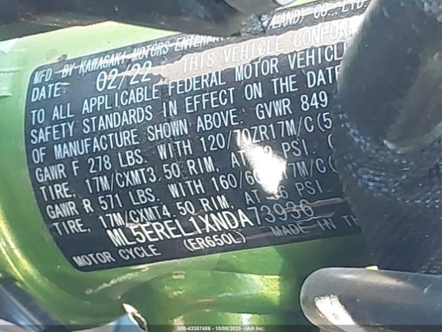 2022 KAWASAKI ER650 ML5EREL1XNDA73936 Photo 9