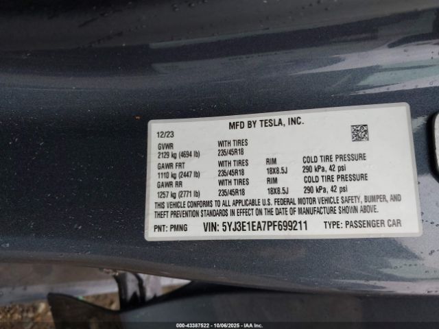 2023 TESLA MODEL 3 5YJ3E1EA7PF699211 Photo 8
