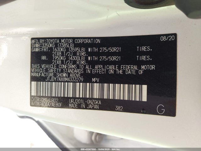 Продажа на аукционе авто 2021 Lexus Lx 570 Three-row, vin: JTJDY7AX8M4333279, номер лота: 43387555