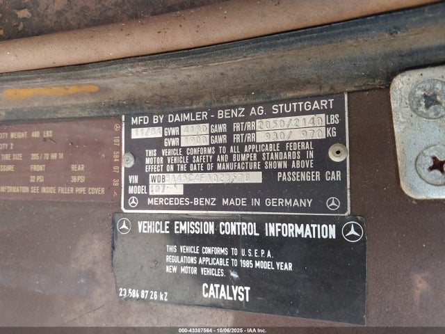 1985 MERCEDES-BENZ 380 WDBBA45C4FA021578 Photo 8