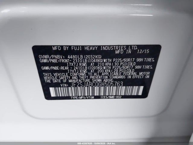 JF2SJABC0GH505763 Subaru naturally aspirated u5