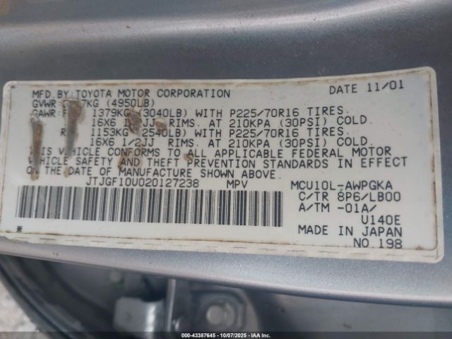 2002 LEXUS RX 300 JTJGF10U020127238 Photo 8