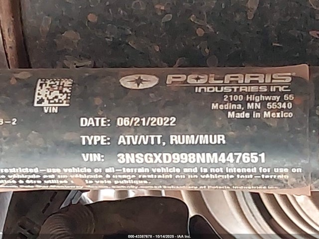 3NSGXD998NM447651 Polaris General Xp 1000 Deluxe