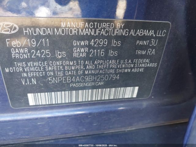 2011 HYUNDAI SONATA 5NPEB4AC9BH250794 Photo 8