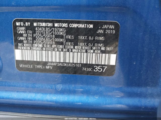 2019 MITSUBISHI OUTLANDER SPORT JA4AP3AU3KU025161 Photo 8