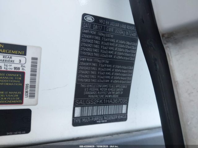 2017 LAND ROVER RANGE ROVER SALGS2FK1HA367095 Photo 8