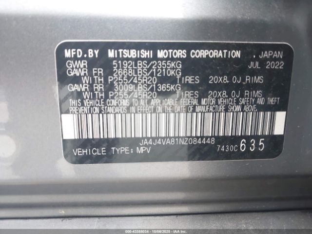2022 MITSUBISHI OUTLANDER JA4J4VA81NZ084448 Photo 8