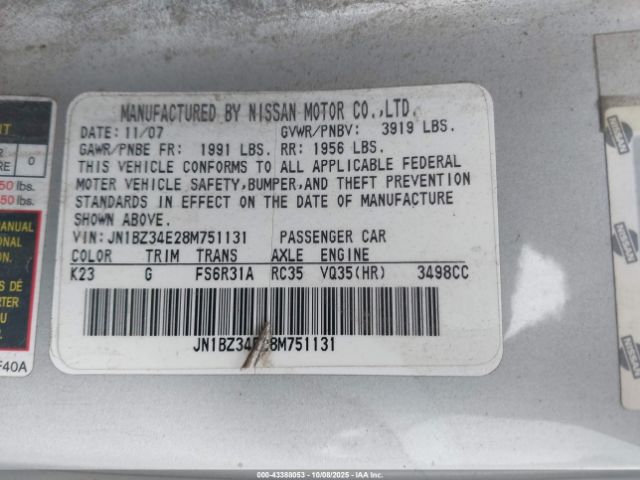 2008 NISSAN 350Z JN1BZ34E28M751131 Photo 8