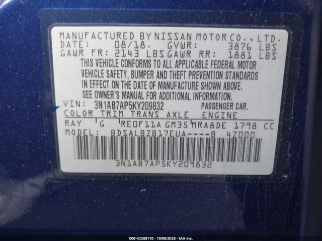 3N1AB7AP5KY209832 Nissan 2019