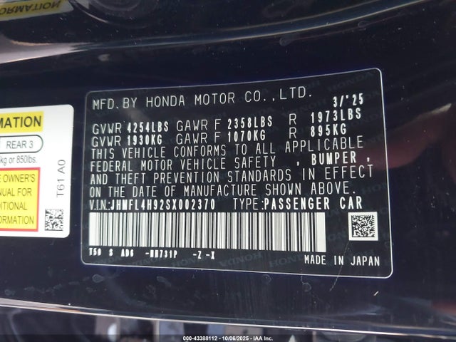 2025 HONDA CIVIC HYBRID JHMFL4H92SX002370 Photo 8