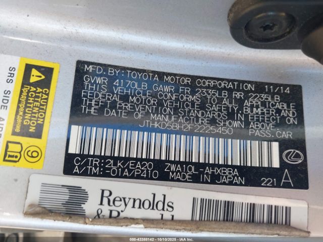 2015 LEXUS CT 200H JTHKD5BH2F2225450 Photo 8
