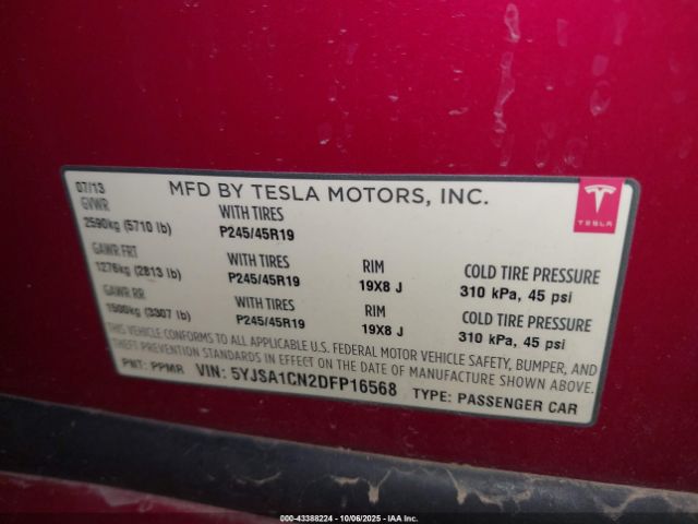2013 TESLA MODEL S 5YJSA1CN2DFP16568 Photo 8