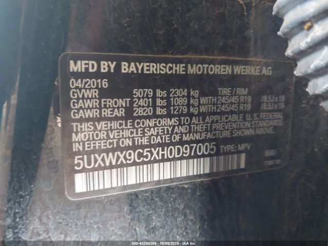2017 BMW X3 5UXWX9C5XH0D97005 Photo 8