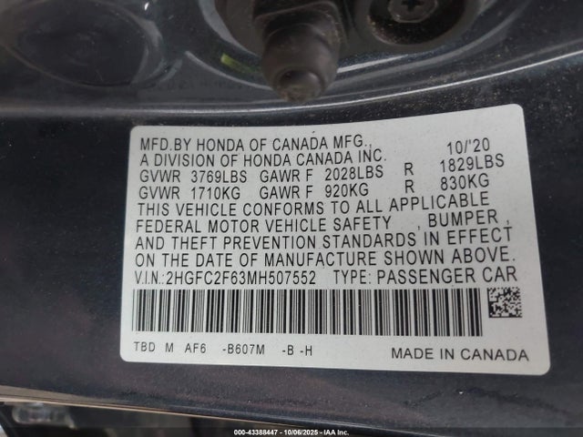 2021 HONDA CIVIC 2HGFC2F63MH507552 Photo 8