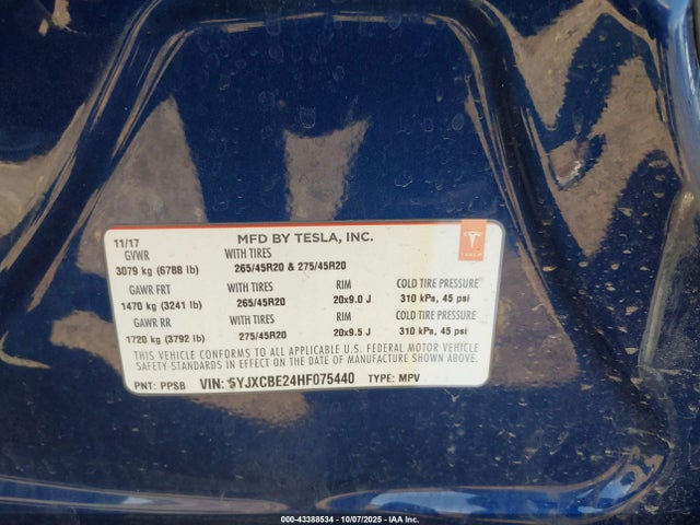 2017 TESLA MODEL X 5YJXCBE24HF075440 Photo 8