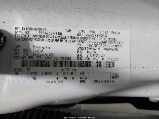 Ford 2016 2016 1FADP3F26GL259274 Image 9