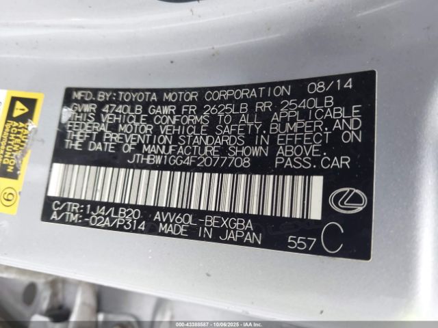 2015 LEXUS ES 300H JTHBW1GG4F2077708 Photo 8