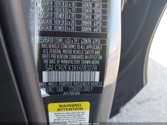 2019 LAND ROVER DISCOVERY SPORT SALCR2FX1KH783278 Photo 8