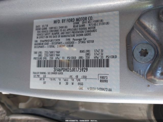 2018 FORD FUSION 3FA6P0HD5JR175929 Photo 8