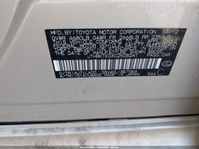 2012 LEXUS ES 350 JTHBK1EGXC2508241 Photo 8