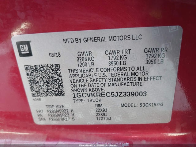 1GCVKREC5JZ339003 Chevrolet Silverado 1500 2lt