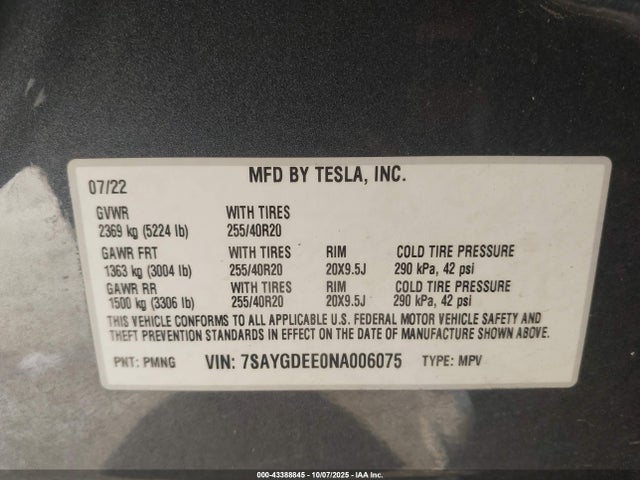 2022 TESLA MODEL Y 7SAYGDEE0NA006075 Photo 8