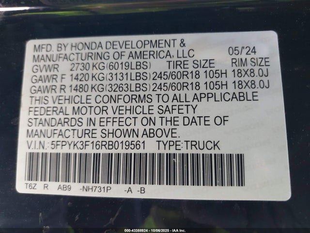 Honda Ridgeline Sport 2024 5FPYK3F16RB019561 Image 9