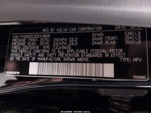 2013 VOLVO XC60 YV4902DZ3D2411606 Photo 8