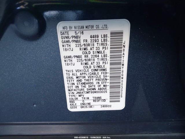 JN8AT2MT8GW003025 Nissan Rogue