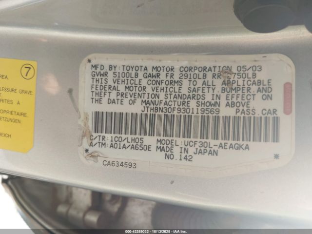 2003 LEXUS LS 430 JTHBN30F930119569 Photo 8