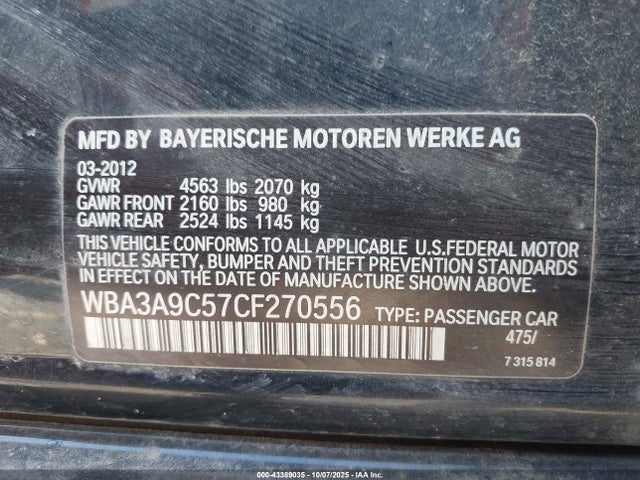 2012 BMW 335I WBA3A9C57CF270556 Photo 8
