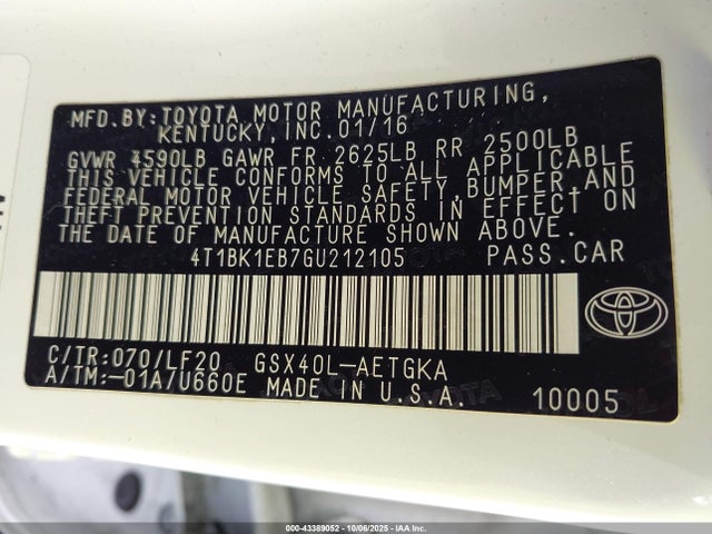 4T1BK1EB7GU212105 Toyota 2gr-fe