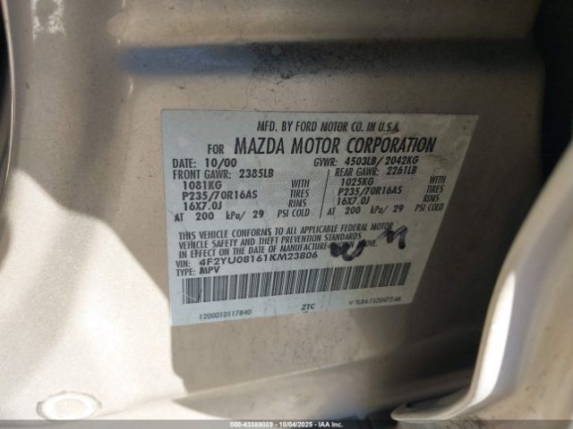 2001 MAZDA TRIBUTE 4F2YU08161KM23806 Photo 8
