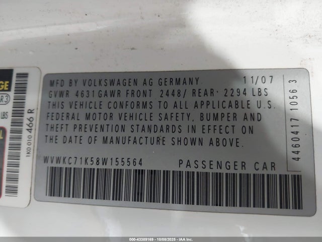 2008 VOLKSWAGEN R32 WVWKC71K58W155564 Photo 8