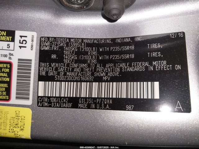 Toyota 2gr-fks 2017 5TDDZ3DC0HS160692 Image 9
