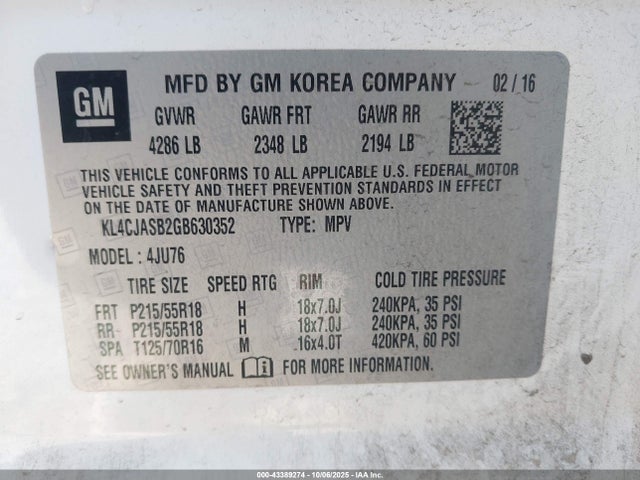 KL4CJASB2GB630352 Buick Encore