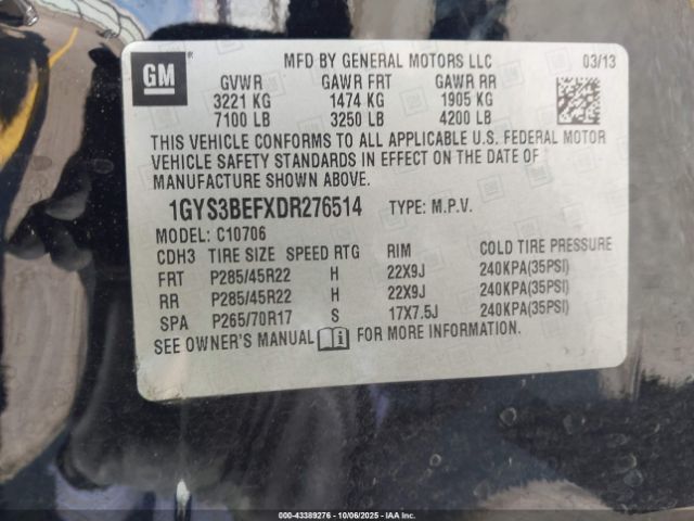 2013 CADILLAC ESCALADE 1GYS3BEFXDR276514 Photo 8