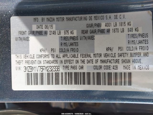 2015 MAZDA MAZDA3 3MZBM1V76FM232338 Photo 8