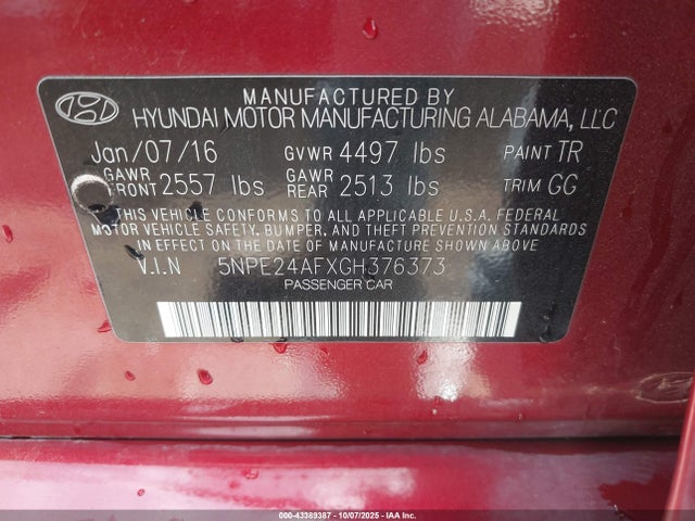 5NPE24AFXGH376373 Hyundai dohc gdi theta-ii