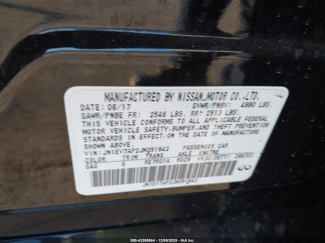 JN1EV7AP2JM351842 Infiniti Q50 3.0t Luxe