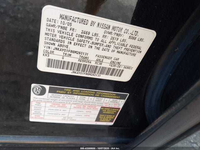 Продаж на аукціоні авто 2006 Infiniti M35x, vin: JNKAY01F86M260131, номер лоту: 43389588