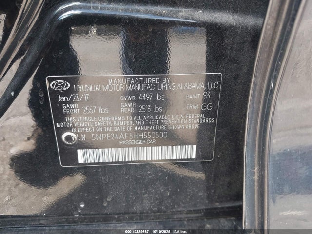 5NPE24AF5HH550500 Hyundai Sonata