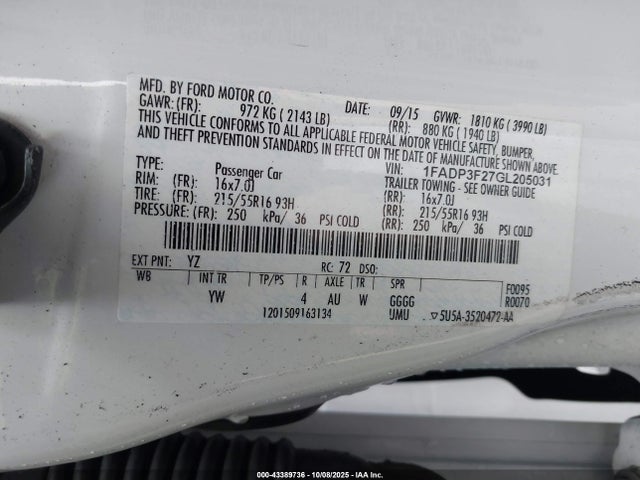 Ford 2016 2016 1FADP3F27GL205031 Image 9