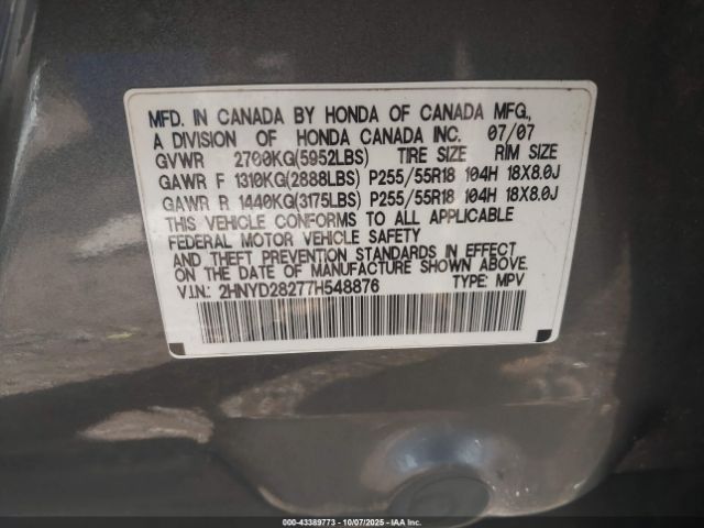 2007 ACURA MDX 2HNYD28277H548876 Photo 8
