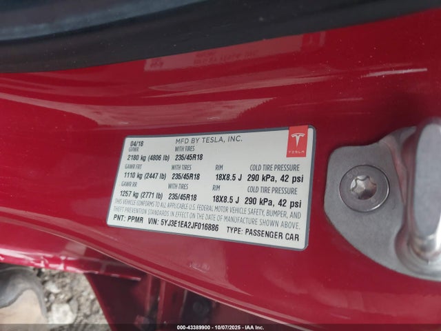 2018 TESLA MODEL 3 5YJ3E1EA2JF016886 Photo 8