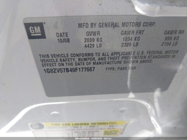 2009 SATURN AURA 1G8ZV57B49F177667 Photo 8