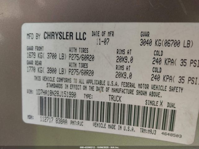 2008 DODGE RAM 1500 1D7HA18N28J151990 Photo 8