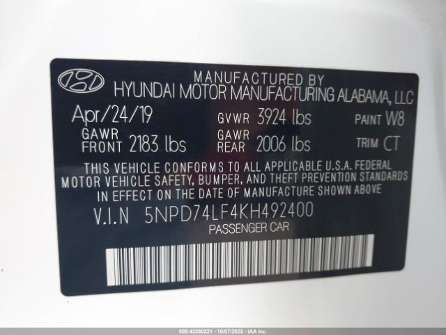 2019 HYUNDAI ELANTRA 5NPD74LF4KH492400 Photo 8