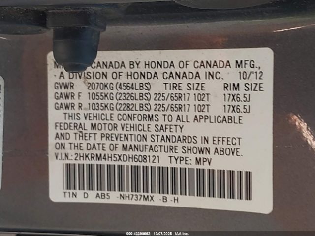 2013 HONDA CR-V 2HKRM4H5XDH608121 Photo 8